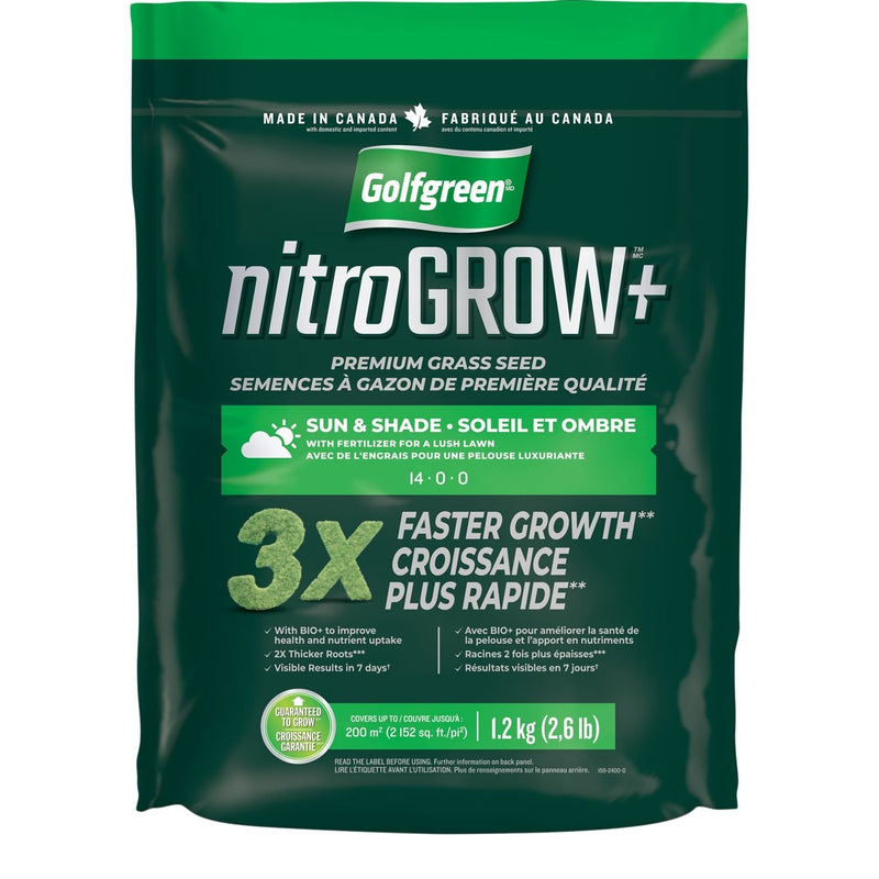 Golfgreen Nitrogrow+ Premium Nitrogen Enriched Sun and Shade Grass Seed with Fertilizer, 14-0-0, 1.2kg V3