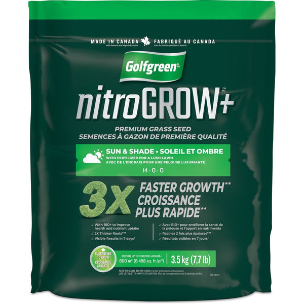 Golfgreen Nitrogrow+ Premium Nitrogen Enriched Sun and Shade Grass Seed with Fertilizer, 14-0-0, 3.5kg S7