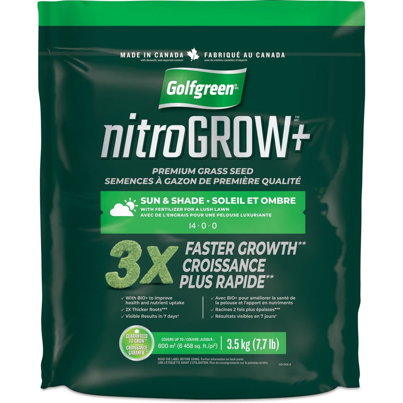 Golfgreen Nitrogrow+ Premium Nitrogen Enriched Sun and Shade Grass Seed with Fertilizer, 14-0-0, 3.5kg S7