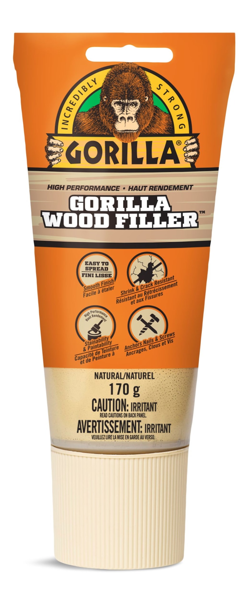 Gorilla Glue Interior/Exterior Wood Filler, For Cracks, Gouges & Holes, 6-oz Tube W5
