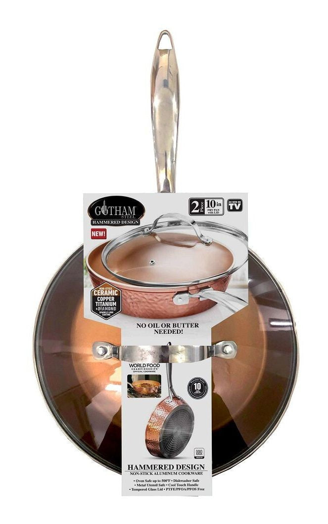 Gotham Steel As Seen On TV Hammered Diamond Pan with Lid, 10-in N7
