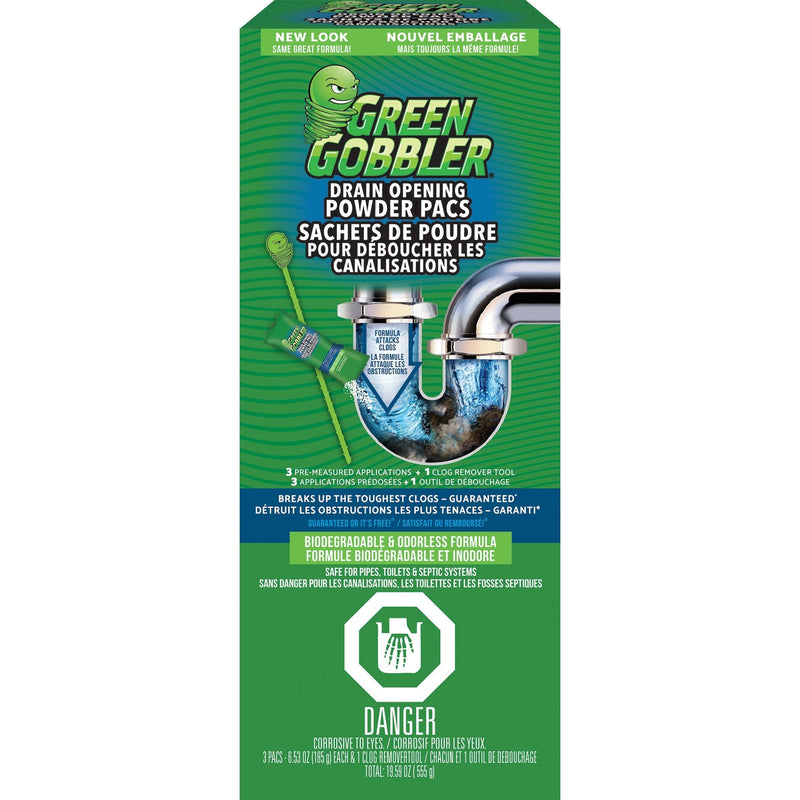 Green Gobbler Drain Clog Dissolver Pacs, Biodegradeable, 555-g, 3-pk U7