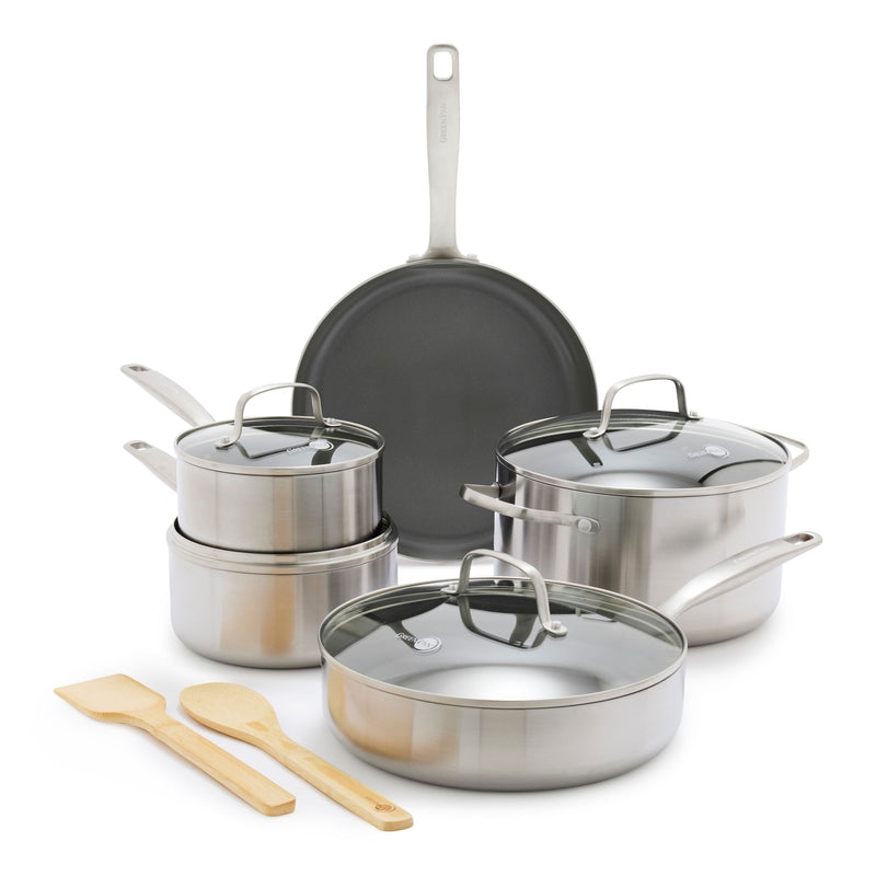 GreenPan Chatham Stainless Steel Ceramic Cookware Set, 11-pc E3