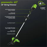 Greenworks 60V 13-in String Trimmer & 540CFM/140MPH Blower Combo Kit with 4.0Ah Battery & Charger