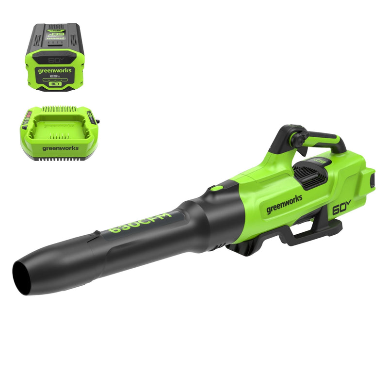 Greenworks 60V 630CFM 170MPH Leaf Blower 2.5Ah Battery 3A Charger J5