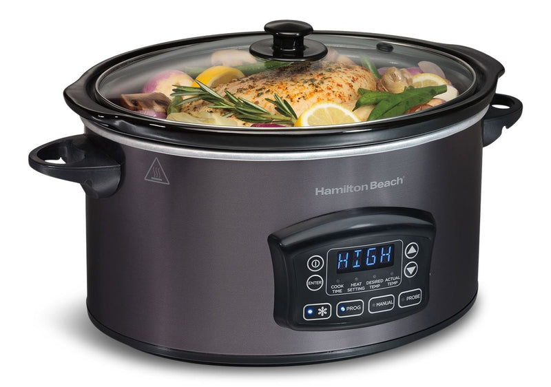 Hamilton Beach Programmable Defrost Slow Cooker, Black, 6-qt E6
