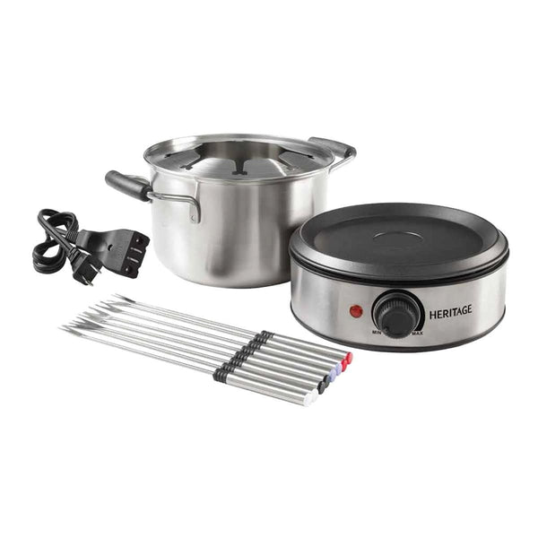 Heritage Stainless Steel Electronic Fondue Set with 8 Fondue Forks, Dishwasher Safe, 3L, 12-pc E7