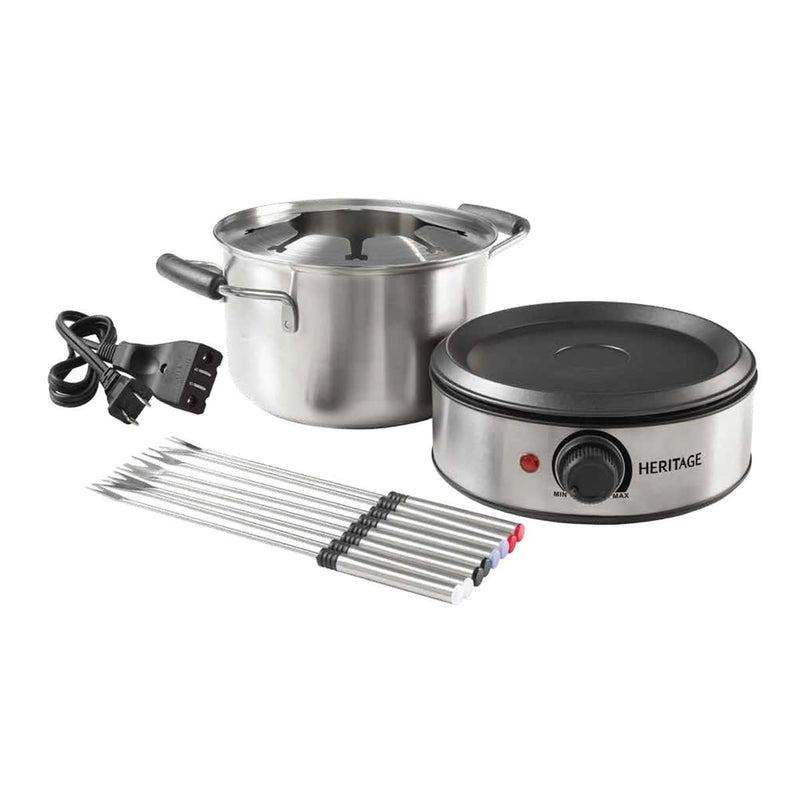 Heritage Stainless Steel Electronic Fondue Set with 8 Fondue Forks, Dishwasher Safe, 3L, 12-pc E7