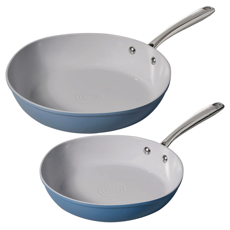 Heritage The Rock O Naturel Ceramic Non-Stick Frying Pan Set, Dishwasher & Oven Safe, Baby Blue, 26-cm & 30-cm, 2-pk R9