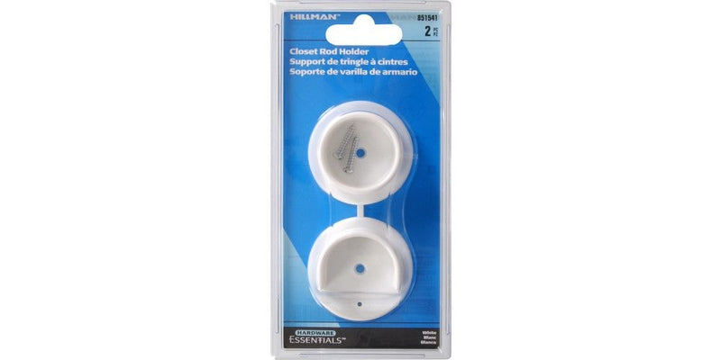 Hillman Closet Rod Holder, Mounting Hardware Included, White, 2-pc E2