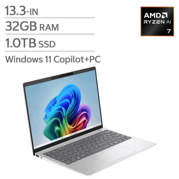 HP Omnibook 7 Aero 13.3-in. Copilot+ PC Laptop, AMD Ryzen AI 7 350, 32 GB RAM, 1 TB SSD E4