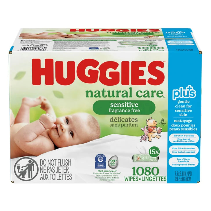 Huggies Natural Care Plus Wipes, 15-packs of 72 G3