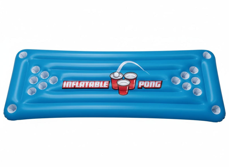 Inflatable Beer Pong Pool Game, Blue, 71-in, for Beach/Pool Fun Activities L7