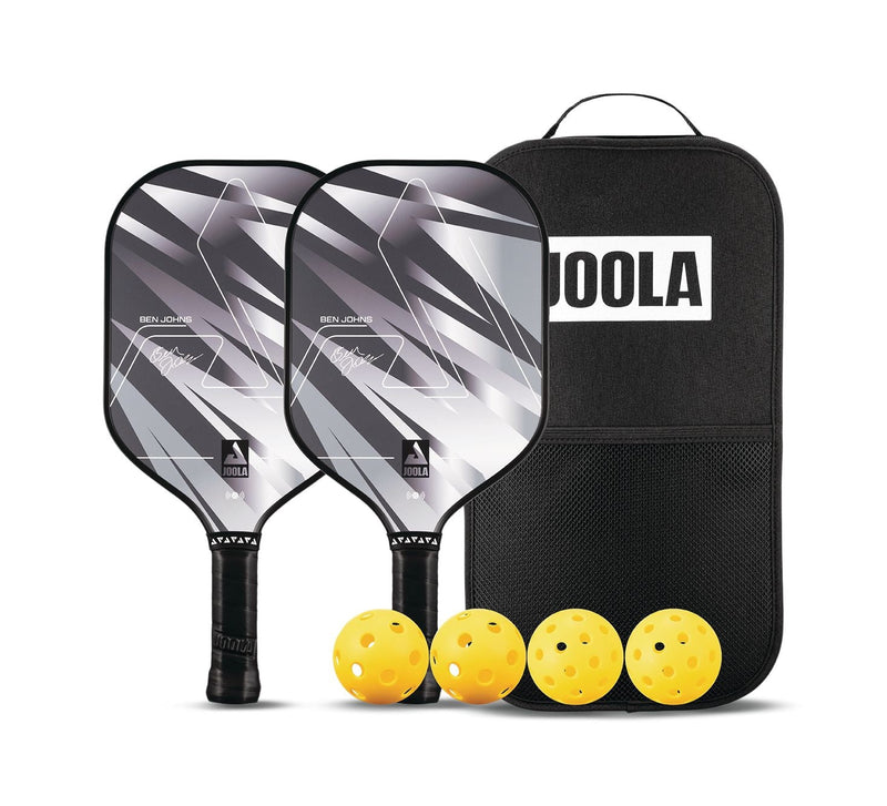 Joola Ben Johns Silver Lightning 10mm Pickleball Paddle & Indoor/Outdoor Ball Set, Black U2