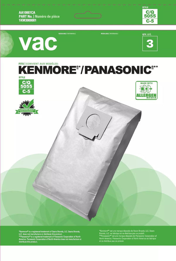 Kenmore 5055 & Panasonic C5 Replacement Vacuum Cleaner Bags, 3-pk H2