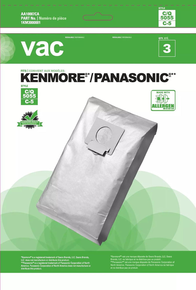 Kenmore 5055 & Panasonic C5 Replacement Vacuum Cleaner Bags, 3-pk H2