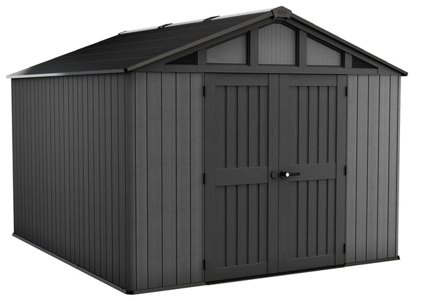 Keter Apex Resin 2-Door Outdoor Storage Shed with Full Length Skylight, Grey, 10-ft x 11.5-ft A7