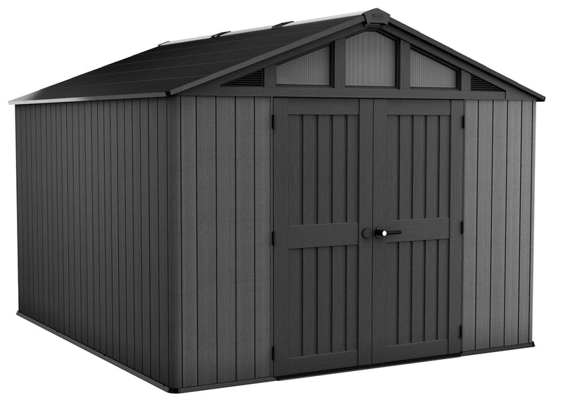 Keter Apex Resin 2-Door Outdoor Storage Shed with Full Length Skylight, Grey, 10-ft x 11.5-ft A7