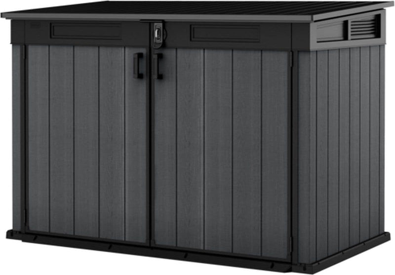 Keter Cortina Mega Horizontal 2-Door Resin Outdoor Storage Shed with Built-In Ventilation & Open Roof/Lid, Grey, 533-Gal V9