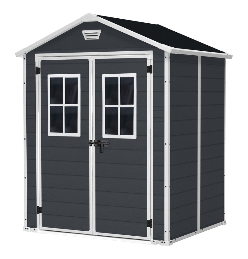Keter Manor Resin Outdoor Storage Shed with Fixed Window, Grey, 6-ft x 5-ft P0