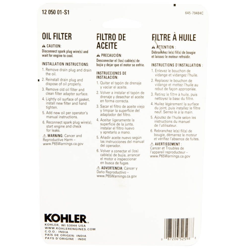 Kohler Replacement Troy-Bilt Engine Oil Filter