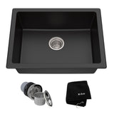 Kraus Quarza Top/Undermount Granite Single Bowl Kitchen Sink, Black Onyx, 24x18x9-in