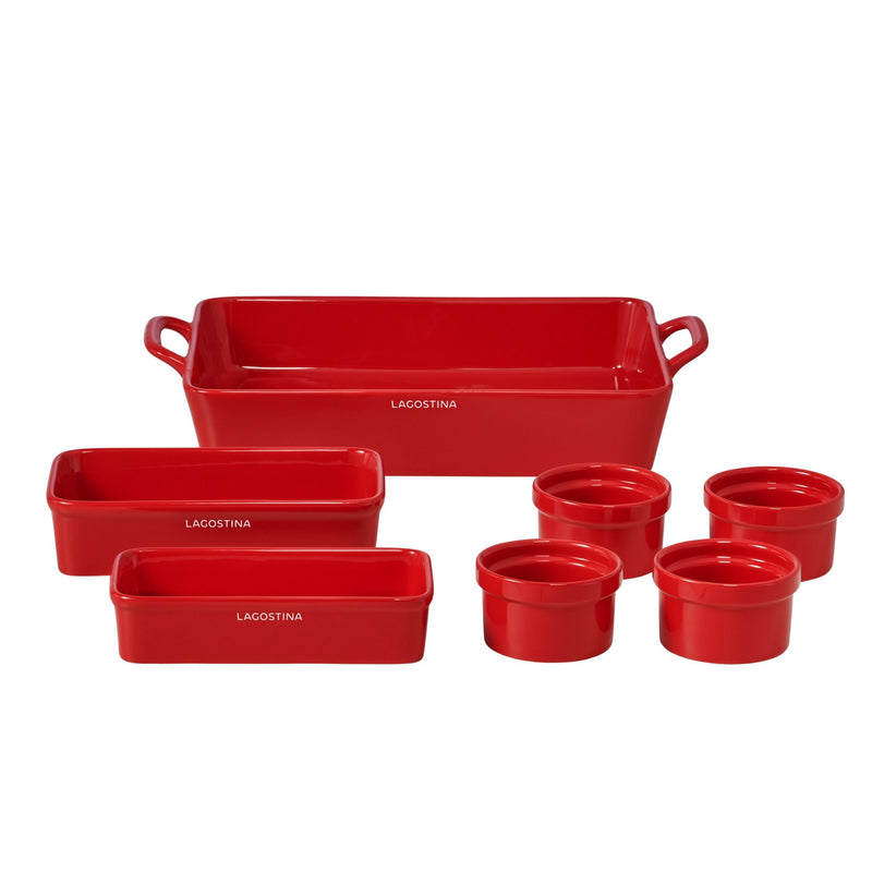 Lagostina Stackable Red Ceramic Bakeware Set with Handles, 7-pc R1