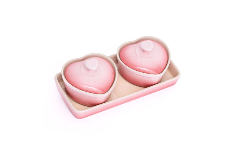 Lagostina Stoneware Heart Cocottes and Tray, Gradient Rose, 5-pc I6