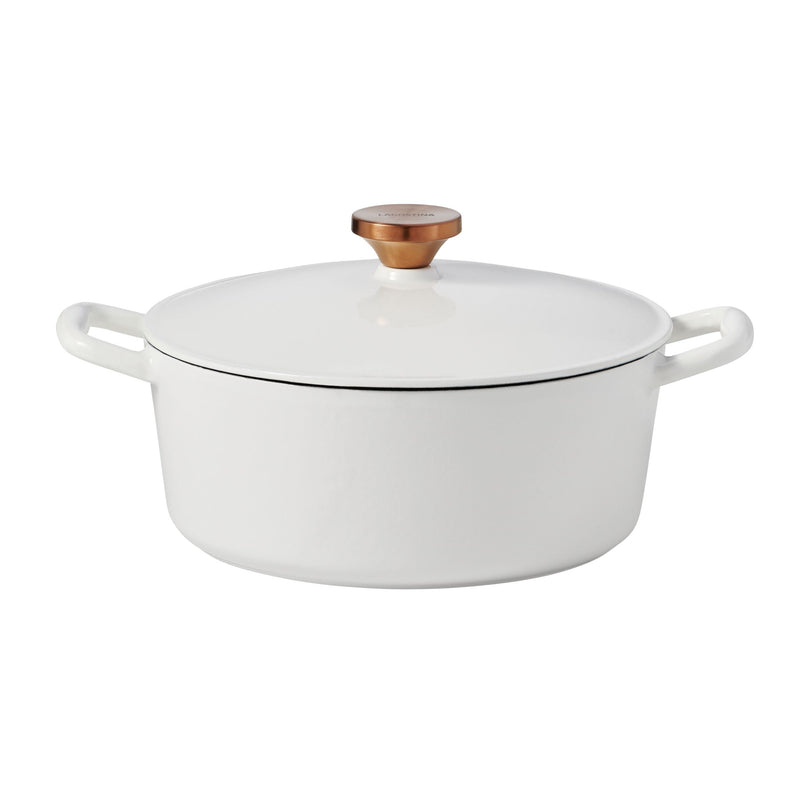 Lagostina Tuscan Collection Round Casserole Dish, Enamelled Cast Iron, White, 7-qt K4