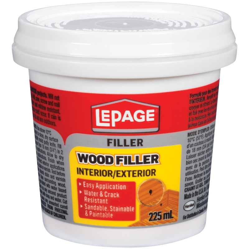 LePage Interior/Exterior Wood Filler, Repairs Cracks & Holes, Water-Resistant, Brown, 225-mL Q7