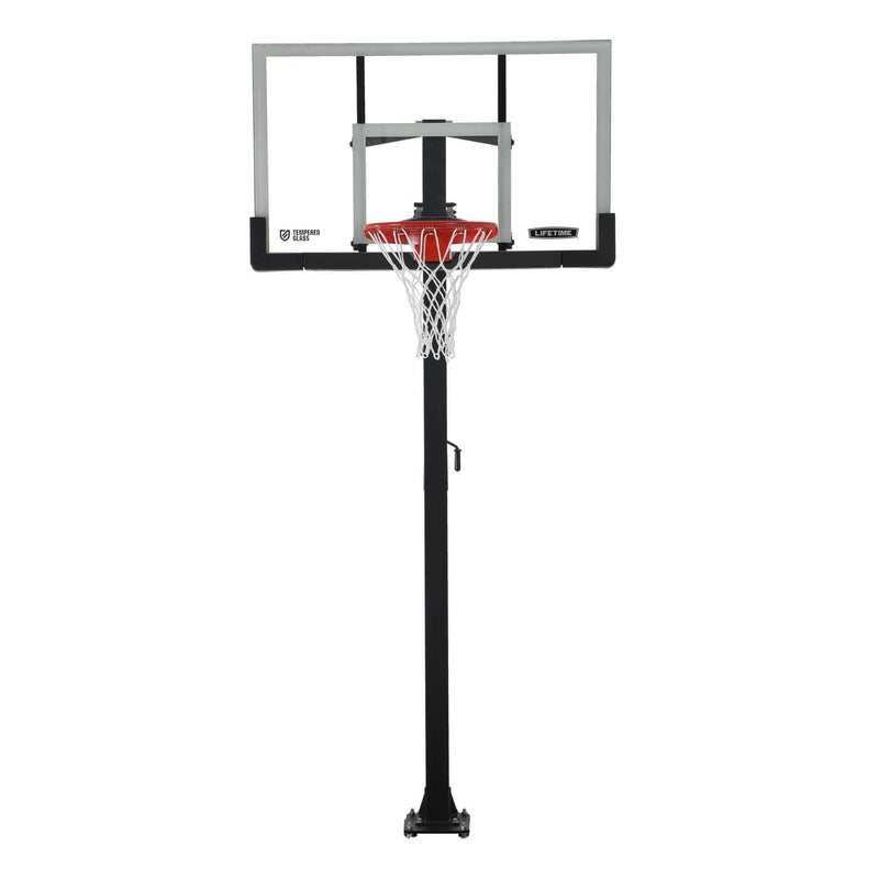 Lifetime Adjustable In-Ground Bolt Down Outdoor Basketball Hoop with 60-in Tempered Glass, Hoop & Net System K4