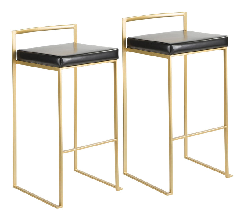 LumiSource Fuji Stackable PU Leather Counter/Bar Stools (2-Piece Set), Gold/Black Q9
