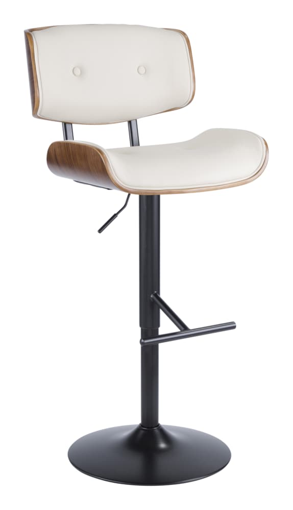 LumiSource Lombardi PU Leather Swivel Counter/Bar Stool Adjustable Height, Walnut/Cream D4