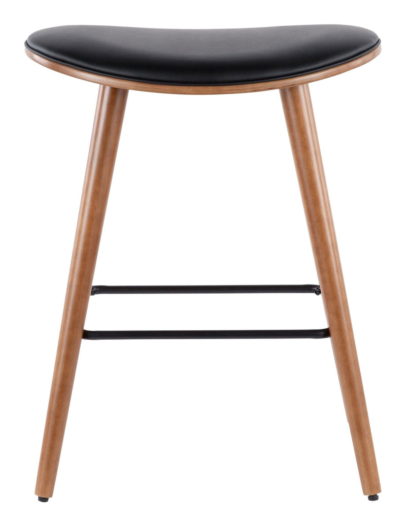 LumiSource Saddle Wood & PU Leather Seat Counter/Bar Stools (2-Piece Set), Walnut/Black A7