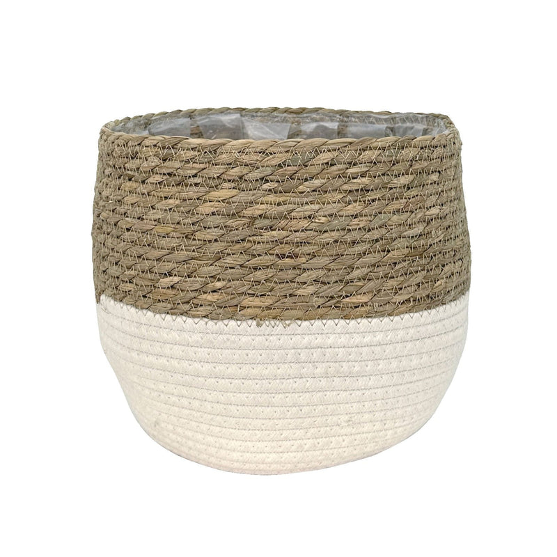 Lynne Weave Cotton Jute Round Basket Planter with Leaf-Proof Plastic Lining, 10-in P7