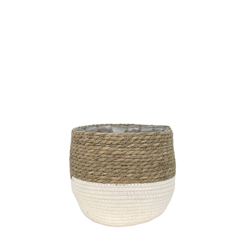 Lynne Weave Cotton Jute Round Basket Planter with Leaf-Proof Plastic Lining, 4-in K2