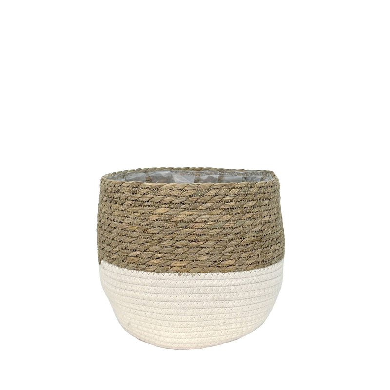 Lynne Weave Cotton Jute Round Basket Planter with Leaf-Proof Plastic Lining, 6-in Q3