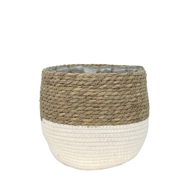 Lynne Weave Cotton Jute Round Basket Planter with Leaf-Proof Plastic Lining, 8-in W9