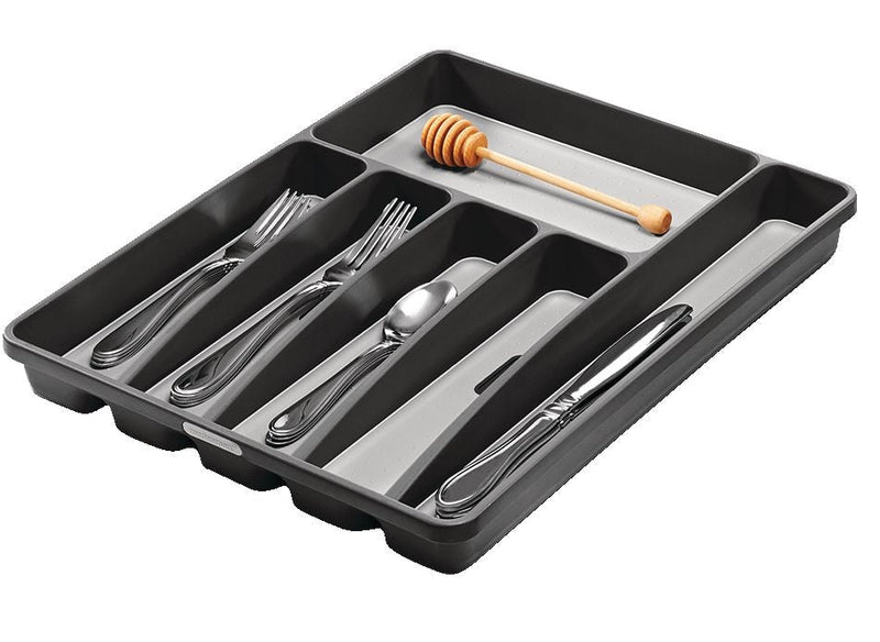 Madesmart Large 6-Compartment Cutlery & Kitchen Utensil Drawer Organizer Tray/Holder, Grey N9