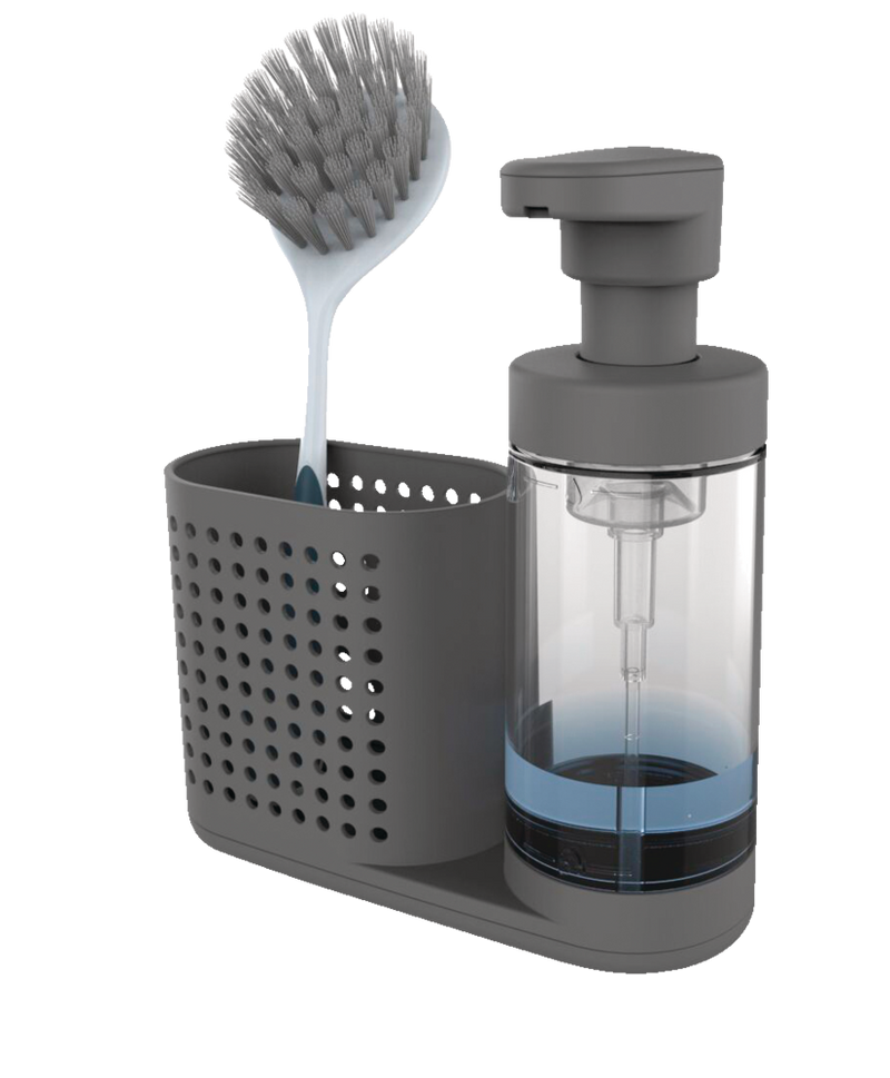 Madesmart Non-Slip Foaming Hand/Dish Soap Pump Dispenser & Sink Caddy Organizer, Grey U1