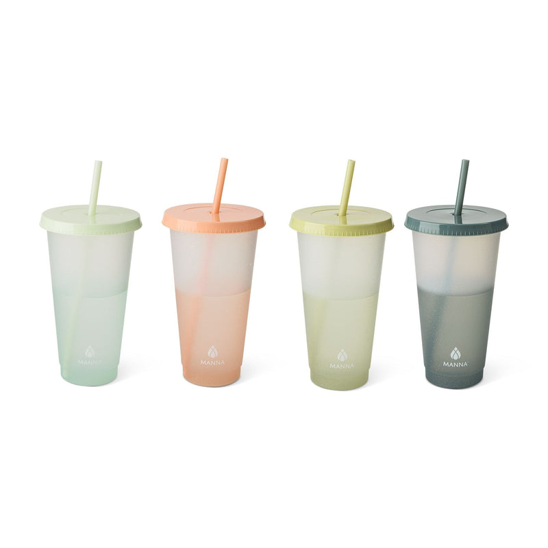 Manna Colour Changing Glitter Plastic Tumbler with Splashproof Lid, 24-oz, 4-pk U4