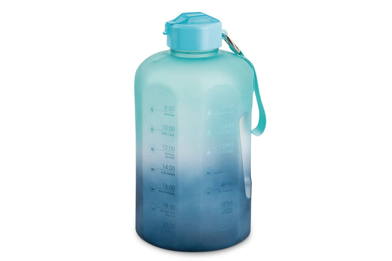 Manna Motivational Water Bottle, 3.7 L, Jumbo-Size, Ombre Blue, with Leakproof Lid U9
