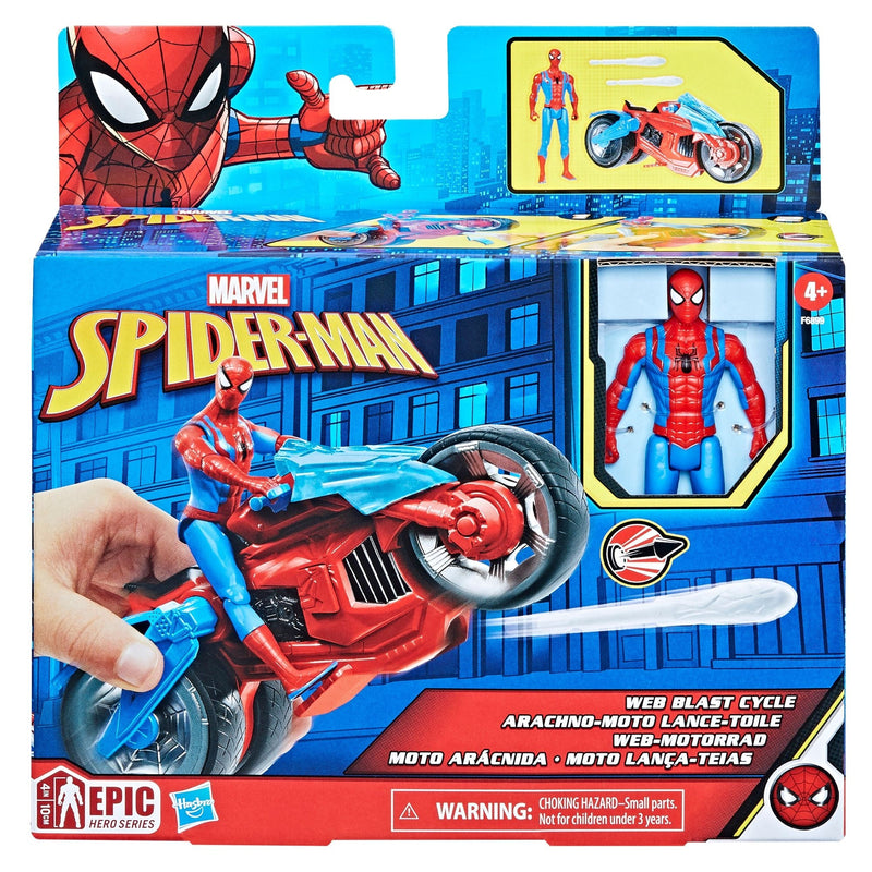 Marvel Spider-Man Web Blast Cycle Toy Set with 4-in Poseable Action Figure and 2 Web Projectiles Y4
