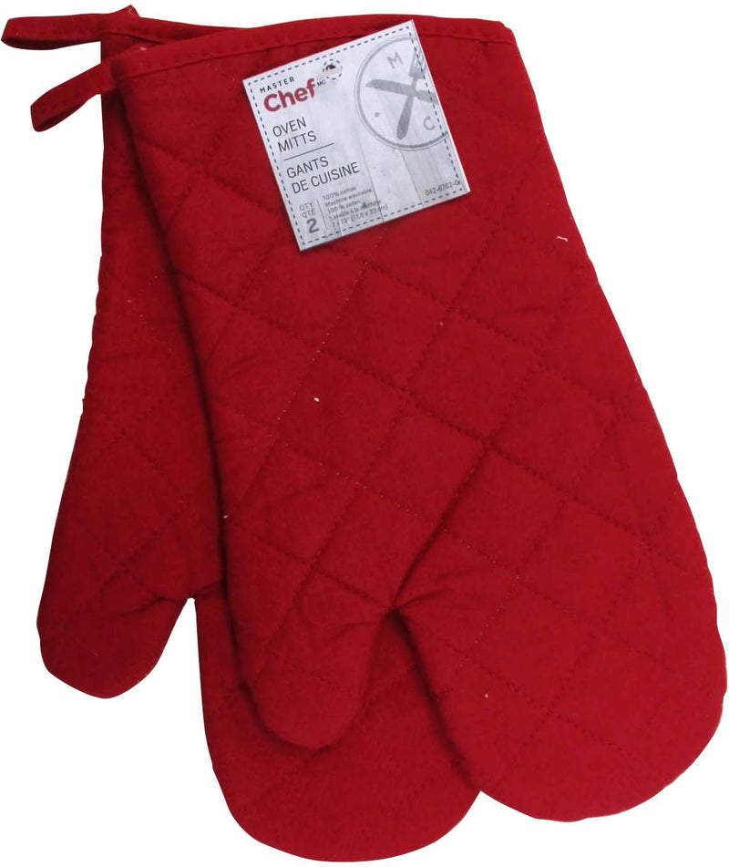 MASTER Chef 2pc Cotton Oven Mitt Set with Hanging Loop, Red I8