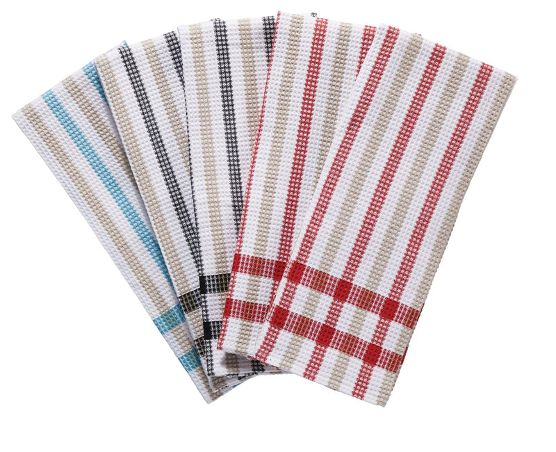 MASTER Chef Cotton Plaid Waffle Kitchen Towels, Reusable, 22-in x 32-in, 5-pk, Assorted Colours Q3