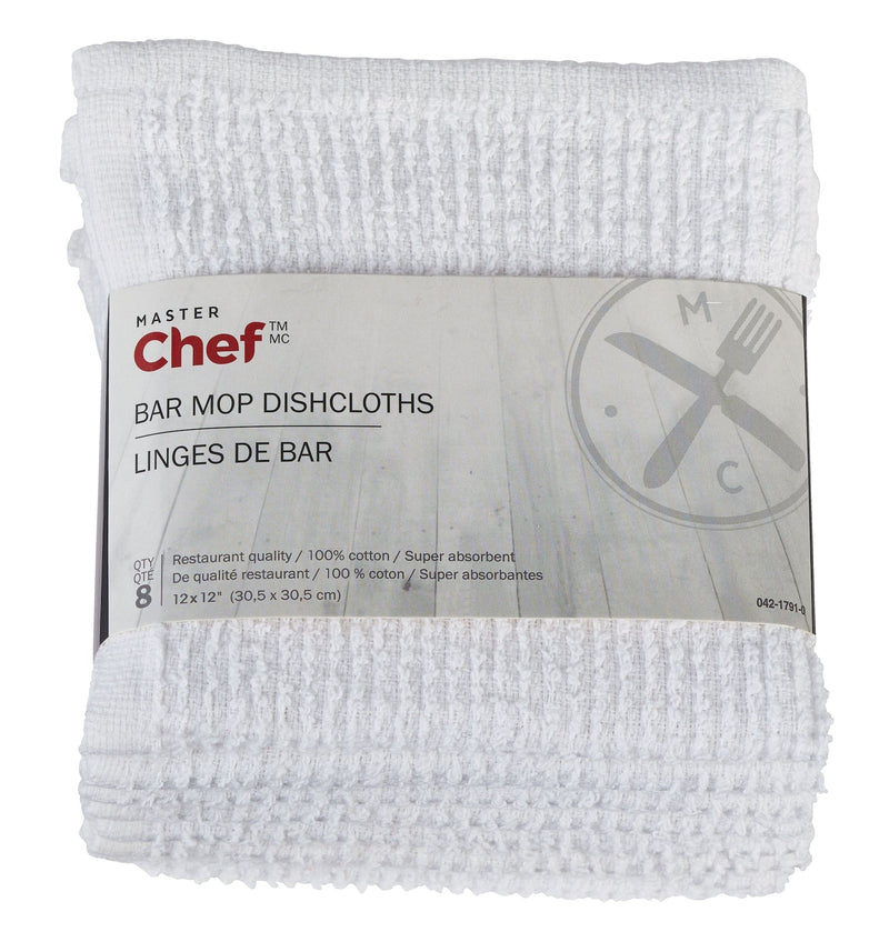 MASTER Chef Terry Cotton Bar Mop Dishcloths, 16-in x 19-in, White, Reusable, 4-pk B2
