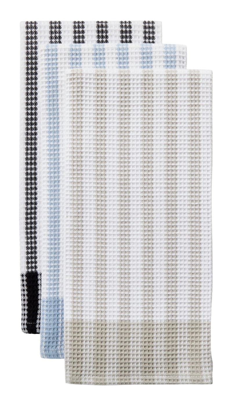 Master Chef Waffle Checkered Cotton Kitchen Towels, Black/Grey/Blue, 20-in x 30-in, 6-pk T5