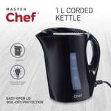 MasterChef Corded Kettle with Water Gauge, Black, 1-L