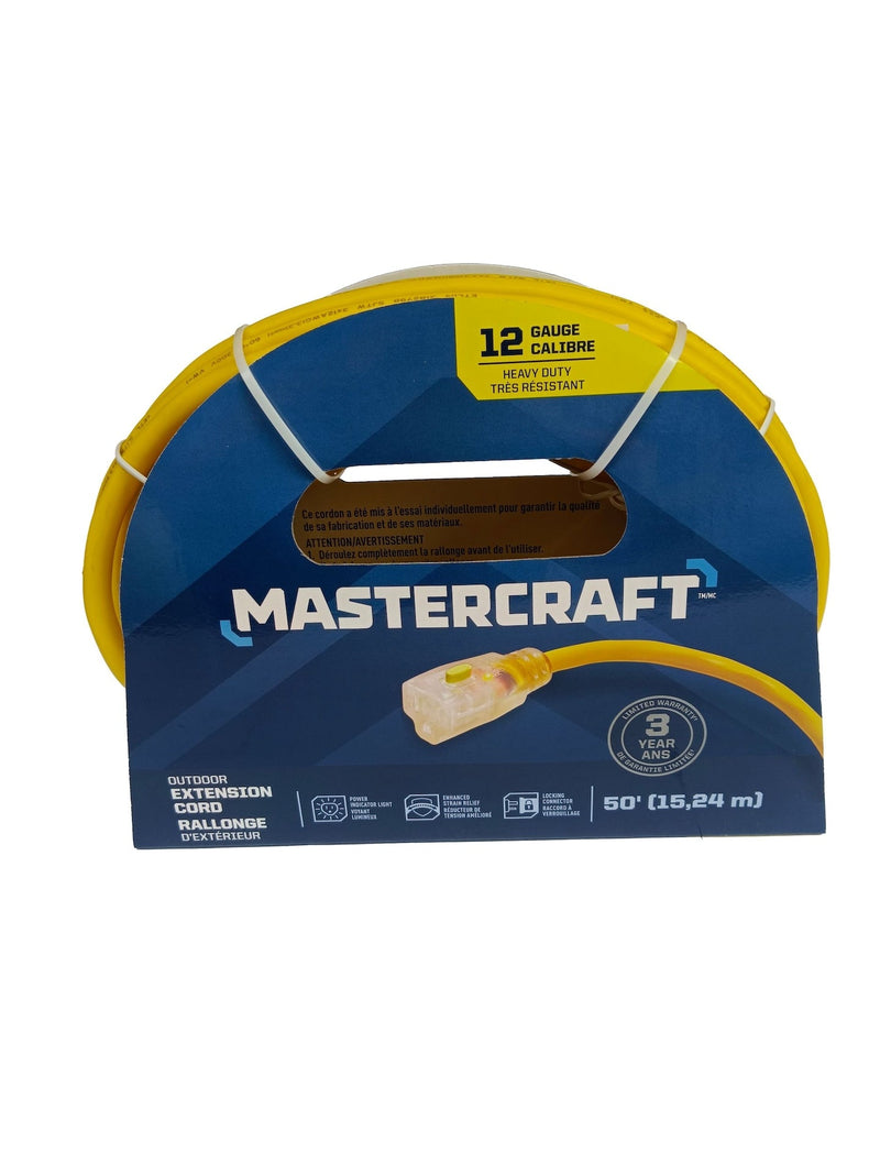 Mastercraft 12/3 Outdoor Extension Cord with Lighted end & Locking Connector, Yellow L6