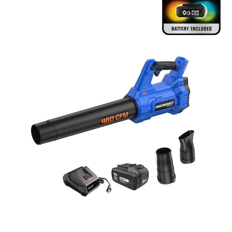 Mastercraft 20V Cordless 460 CFM Brushless Leaf Blower Kit with PWRPOD 4 Ah Battery and Charger H2